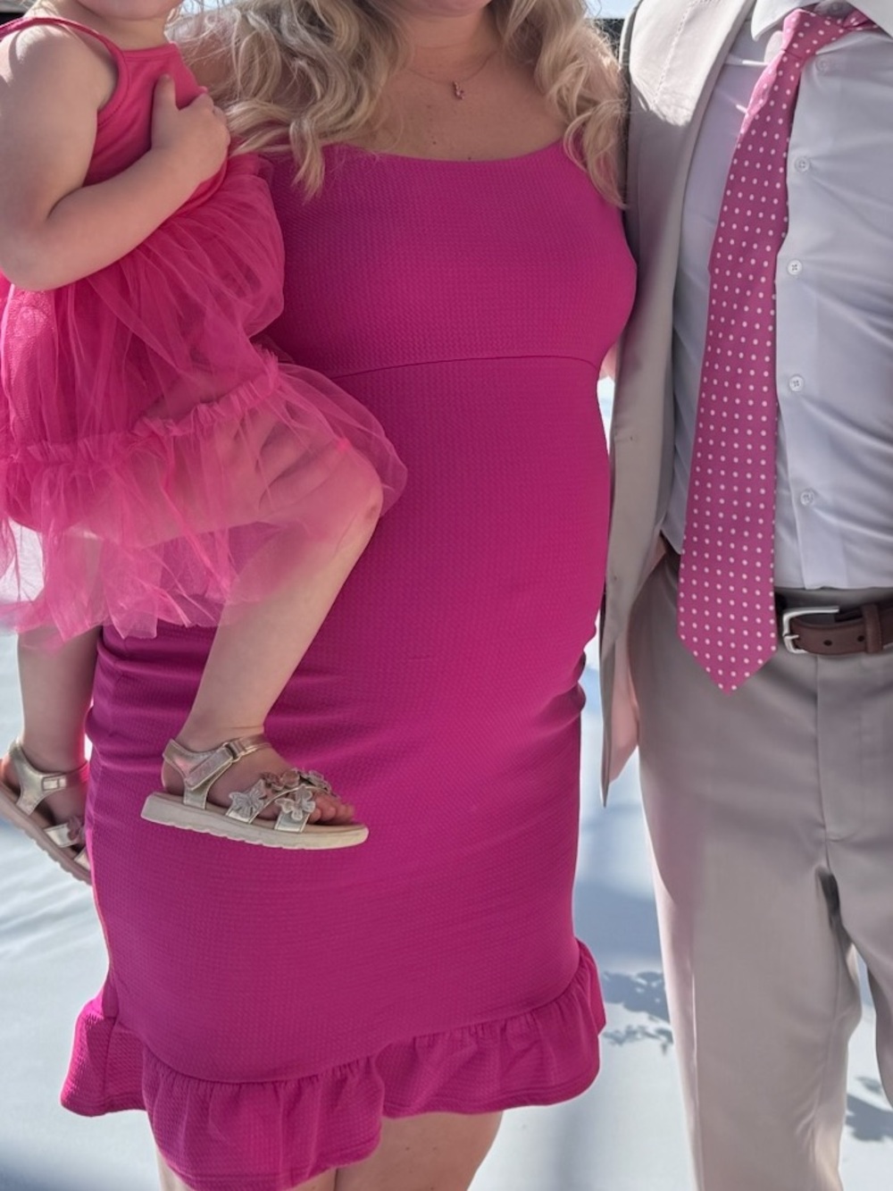 Bright Pink Ribbed Ruffle Hem Dress